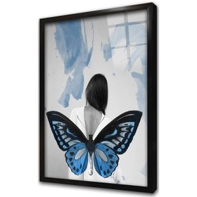Resim Mavi Kelebek Ve Kadın Manipülasyon Çerçeveli Cam Tablo-171954 