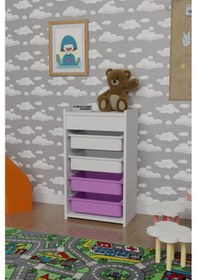 Resim 4 Sepetli Oyuncak Dolabı Çok Amaçlı Dolap Beyaz - Beyaz&Pembe Beyaz 