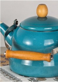 Resim Alev Vintage Ahşap Saplı Emaye Demlik Kettle 2,5lt Turkuaz 