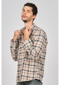 Resim De Leone Erkek Çizgili Uzun Kollu Yün Apre Gömlek 0171101 Bej Bej 