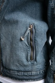 Resim Nakış Detaylı Biker Form Denim Ceket - Mavi / M 