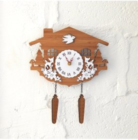 Resim Ahşap Geyik,Tilki Ve Çiçek Figürlü Duvar Saati 