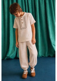 Resim Cigit Organik Nakışlı Müslin Takım 1-10 Yaş Naturel Bej 