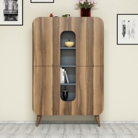 Resim MİNE ÇOK AMAÇLI DOLAP - KİTAPLIK - CEVİZ \u002F MAVİ 
