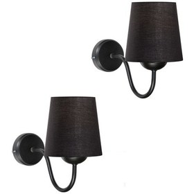 Resim Leon Modern Siyah Gövde Siyah Kumaş Abajurlu Aplik Siyah 