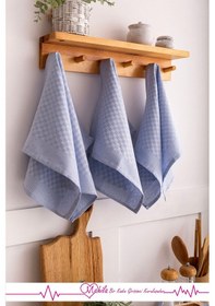 Resim 2 Adet 40x60 Dama Desen Mutfak Havlusu, Sunum Havlusu, Dekoratif Havlu Mavi 
