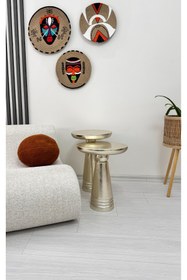 Resim ASELYA HOME Ahşap 2’li Set Handmade Mantar Yan Sehpa Modern Gümüş Renk Varak Jelatin Fiskos Zigon Çiçeklik 