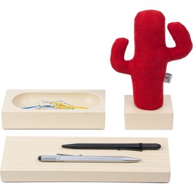 Resim Kayigo Woody Krem Üçlü Ofis Seti - Kırmızı Cactus 
