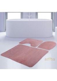 Resim Bonny Home Unicolor Düz Pembe 3lü Banyo Paspası Halısı Seti Kaymaz Pembe 
