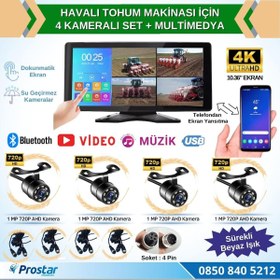 Resim Mibzer için 10.36\ Dokunmatik Ekranlı 4 Kameralı AHD 720P Beyaz Işık Kameralı Havalı Kamera Seti 