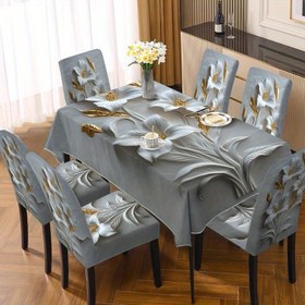 Resim 5 adet set / 7 adet set, yüksek kaliteli sandalye kılıfı ve masa örtüsü seti, 1 adet masa örtüsü + 4 adet sandalye kılıfı veya 1 adet masa örtüsü + 6 adet sandalye kılıfı, moda yaratıcı baskılı sandalye kılıfları kalınlaştırılmış ev yemek masası örtüsü, bakımı kolay, tekrar kullanılabilir, güzel, restoranlar, oturma odaları, mutfaklar, ev dekorasyonu için uygun 
