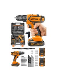 Resim Steiner Kupfer Darbeli 58 V 5 Ah Çift Akülü Vidalama Matkap Turuncu + 24 Parça Set 