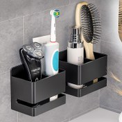 Resim 1 adet Duvara Monte Banyo Düzenleyici - Fırçalı Depolama Kutusu, Diş Fırçaları, Tıraş Makasları, Makyaj Fırçaları ve Daha Fazlası İçin Çoklu Bölümler - Makyaj Masası veya Duş İçin Alan Tasarrufu Sağlayan Raf - Banyo İçin Diş Fırçası Tutucu, Duş Düzenleyici, Modern Estetik, Dayanıklı İnşaat, Minimalist Tasarım, Güçlü İnşaat, Apartman Yaşamı 