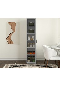 Resim Tek Kapaklı 5 Raflı Ultra Çok Amaçlı Mutfak Banyo Kiler Dolabı - Metalik Gri Metalik Gri 