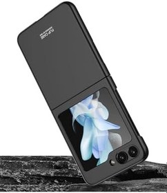 Resim m.tk moveteck Samsung Galaxy Z Flip 5 ile Uyumlu Kılıf, Katlanır, Ultra İnce, Hafif, Arka Ekran Gösterir, Tam Koruyucu, Siyah 