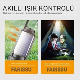 Resim Usb & Güneş Enerjili Kamp Lambası Askılı, Ipx4 Suya Dayanıklı, 4 Modlu Taşınabilir Led Ampul Siyah 