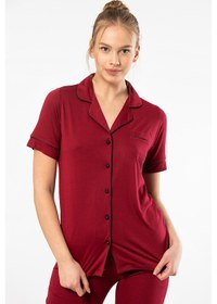 Resim Türen 3368 Kadın Kısa Kollu Gömlek Yaka Pijama Takım-bordo Bordo 