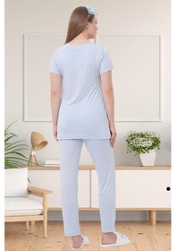 Resim Mecit Pijama Mecit 1541 Mavi Uzun Sabahlıklı Lohusa Pijama Takımı 