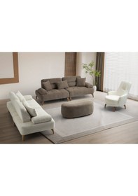 Resim Riva Ahşap Ayaklı 3 Lü Beyaz Kanepe Beyaz 