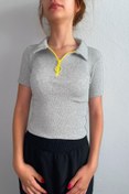 Resim Jeune Femme Kadın Neon Fermuarlı Polo Yaka Bluz 