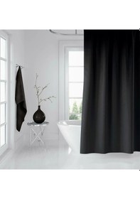 Resim Banyo Perdesi Seti Siyah 180x200 Duş Perdesi , 120x200 Banyo Perde Borusu Beyaz Askı Aparatı Hediyeli 0010 Siyah 