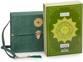 Resim İhvan Online 30 Cüz Nubuk Kaplama Özel Taşıma Çantalı Rahle Boy Arapça Kuranı Kerim Yeşil 