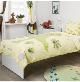 Resim Tek Kişilik Çocuk Nevresim Takımı Sarı-Yeşil-150x200/Dinazor-Çarşafsız 