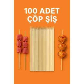 Resim Merip Plastik 100 Adet Bambu Çöp Şiş & Yanmaz Bambu Şiş & 30 cm & Airfryer Çöp Şiş 