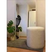 Resim BerjeriX Puf Tedy Kumaş Kırık Beyaz Makyaj Pufu Puf Sandalye Ayak Uzatma Pufu 45 cm Yükseklik 