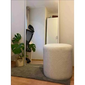 Resim BerjeriX Puf Tedy Kumaş Kırık Beyaz Makyaj Pufu Puf Sandalye Ayak Uzatma Pufu 45 cm Yükseklik 
