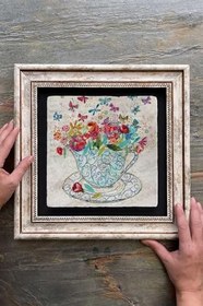 Resim Oscar Stone Decor Çerçeveli Tablo Taş Duvar Dekoru 30 X 30 Cm Kelebek Ve Çiçekler Fincan Içinde Cdd3030-1326 