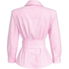 Resim BELİ KUŞAK DETAY TASARIM COTTON GÖMLEK PEMBE - 42 / Pembe 