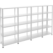 Resim RafBurada 5 Katlı 4'lü Galvaniz Çelik Raf - Depo, Arşiv, Kiler, Dosya, Market Rafı 31x93 Cm-200 Cm-0.70 Mm 