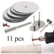 Resim 11 Parça Mini Testere Bıçak Seti, Ahşap İşleri için Yüksek Hızlı Çelik Döner Disk, Plastik ve PVC Boru Kesimi, Metal Malzemeler, Bağımsız Güçlü, Pilsiz Dairesel Testere Aksesuarları, Atölye Kullanımına Uygun 