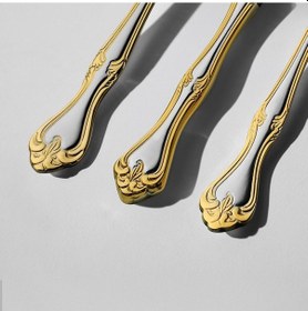 Resim Nehir Lalezar Altın Saten 12 Kişilik 72 Parça Kutulu Çatal Kaşık Bıçak Takımı Altın 