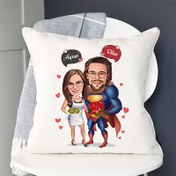 Resim Romantik Kahraman ve Sevgilisi Karikatürlü Yastık 