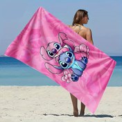 Resim 1 Adet Disney Stitch Plaj Havlusu - Yumuşak Emici Mikrofiber, Canlı Karikatür Tasarımı, Tropikal Hibiscus Çiçekleri ve Mavi Stitch Deseni ile Plaj, Havuz, Kamp, Seyahat İçin - Anneler Günü Hediyesi, Dayanıklı Kumaş, Eğlenceli Tasarım 