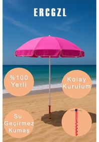 Resim Plaj Şemsiyesi Ve Şemsiye Sabitleme Kazığı Seti Uv Koruma, Su Geçirmez, 10 Telli Sarı 