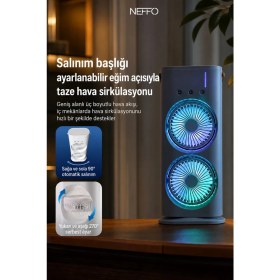 Resim Neffo Şarjlı Kumandalı Dönen Işıklı Buz Buharlı Vantilatör Fan Nemlendirici Klima Soğutucu Çift Fanlı 