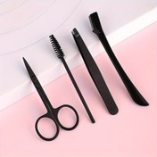 Resim 4pc Set, Profesyonel Kaş Bakım Kiti, Paslanmaz Çelik Makas, Jilet, Cımbız, Fırça-tarak, Erkekler Ve Kadınlar Için Çok Fonksiyonlu Kaş Saç Kesme Araçları 
