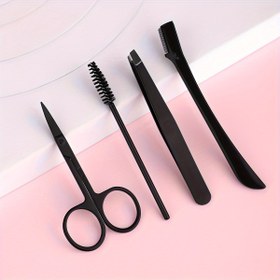 Resim 4pc Set, Profesyonel Kaş Bakım Kiti, Paslanmaz Çelik Makas, Jilet, Cımbız, Fırça-tarak, Erkekler Ve Kadınlar Için Çok Fonksiyonlu Kaş Saç Kesme Araçları 