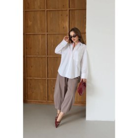 Resim Çımalı Gabardin Şalvar Pantolon Vizon 