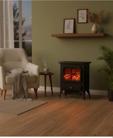 Resim Tektes Elektrikli Şömine Isıtıcı Fanlı Gerçek Alev Efektli Dekoratif Soba 