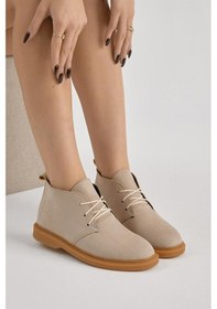 Resim Bağcıklı Bilek Boy Klasik Termo Taban Bot - Krem Süet - 37 Krem 