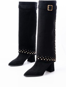 Resim SEEM & BE Jennifer Trok Detaylı Tak Çıkar Western Topuklu Süet Siyah Çizme / Bot 