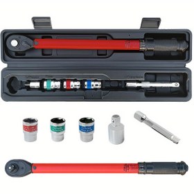 Resim 6 adet 1/2 İnç Sürücü Click Wrench Seti, 20-230 N.m, 17-19-21mm Soketler, 3/8 İnç Adaptör ve 1/2 İnç Uzatma Çubuğu ile, 72 Dişli Çift Yön Clicker Profesyonel Tork Wrench, Çift Taraflı Ölçü, Metal Yapı, Pil Gerektirmez, Hassas Çalışma için, Araç Sandığı Wrench | Clicker Wrench | Dayanıklı Metal Kasa 