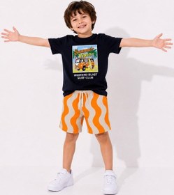 Resim Cg Kids Summer Vibes Baskılı Dalgalı Erkek Çocuk Şortlu Takım - Lacivert / Turuncu Çok Renkli 