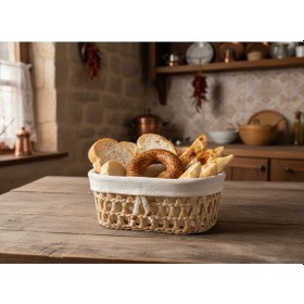 Resim Dekoratif Desenli Hasır Ekmek/sebze/meyve Sepeti Açık Kahverengi 