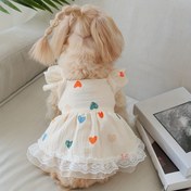 Resim 1 adet Köpekler ve Kediler için Sevimli Kalp Grafikli ve Dantel Süslemeli Yazlık Pet Elbisesi - Tüylü Arkadaşınızı Serin ve Şık Tutun 