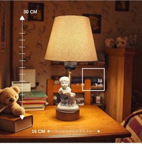 Resim Hawke Porselen Çocuk Ve Köpek Figürlü Abajur Dekoratif Seramik Gece Lambası, 30 Cm Masa Lambası Çok Renkli 